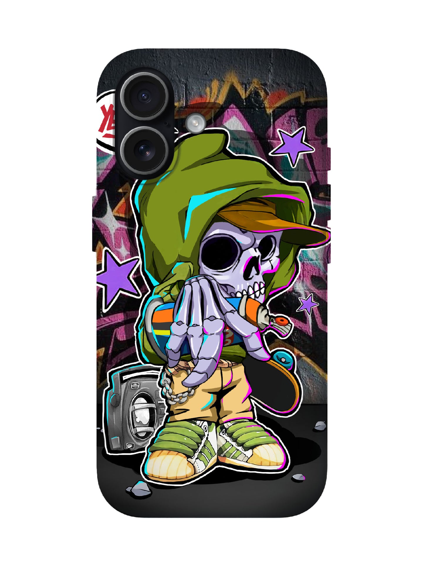 Skull Graffiti Edgy Cyberpunk Tough Phone Case
