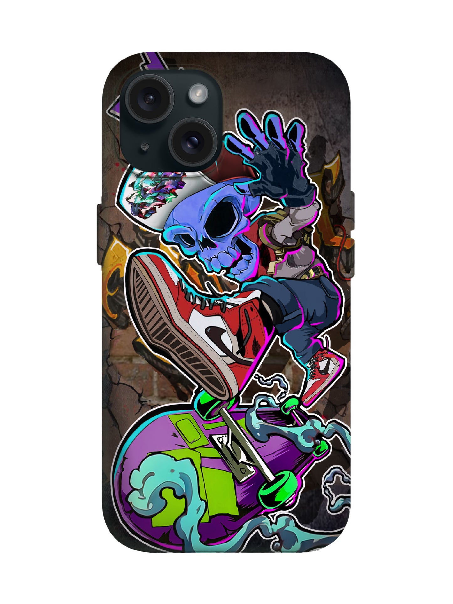 Skull and Skateboard Cyberpunk Edgy Tough Phone Case