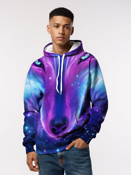 Galaxy Cat Face 3D All Over Print Hoodie Unisex Soft Cotton Blend Streetwear