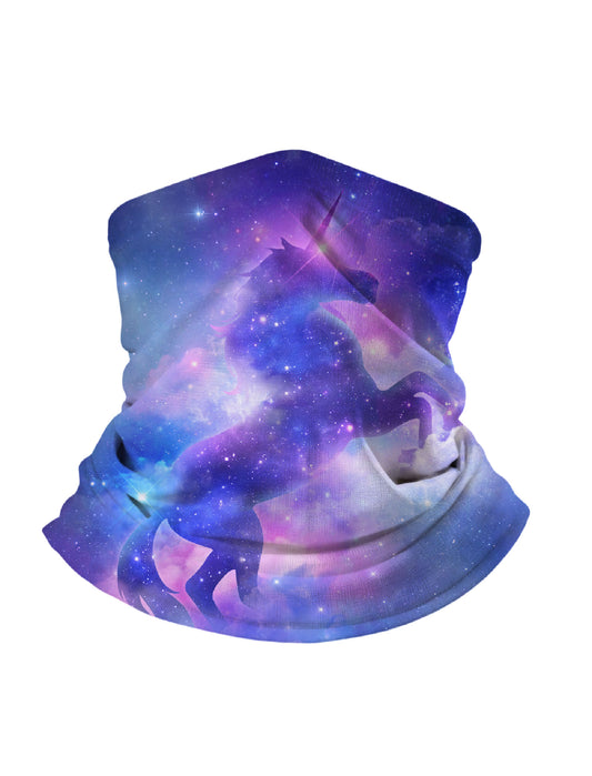 Neck Gaiter with 3D all over print galaxy nebula unicorn design, Aesthetic style unisex tube face mask, soft stretchy breathable fabric for outdoor wear