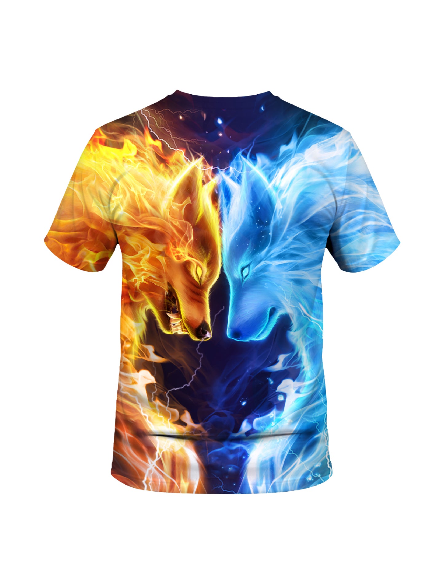 3D All Over Print Fire Ice Wolf T-Shirt for Men Women, Bold Graphic Streetwear Sweatshirt