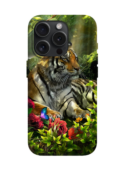 Tiger in Jungle with Butterflies Edgy Statement Protective Phone Case