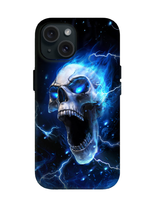 Edgy Cyberpunk Skull Flame Lightning Design Tough Phone Case