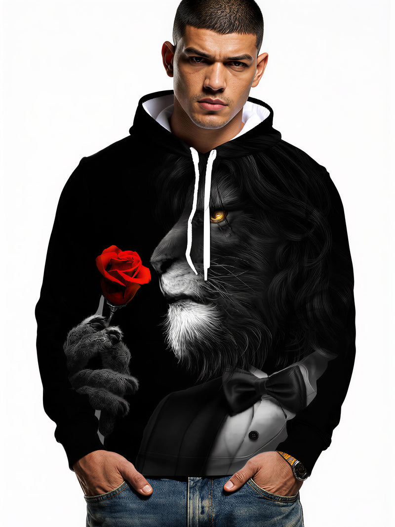 Lion with Rose 3D All Over Print Hoodie for Men Women, Elegant Bow Tie Design