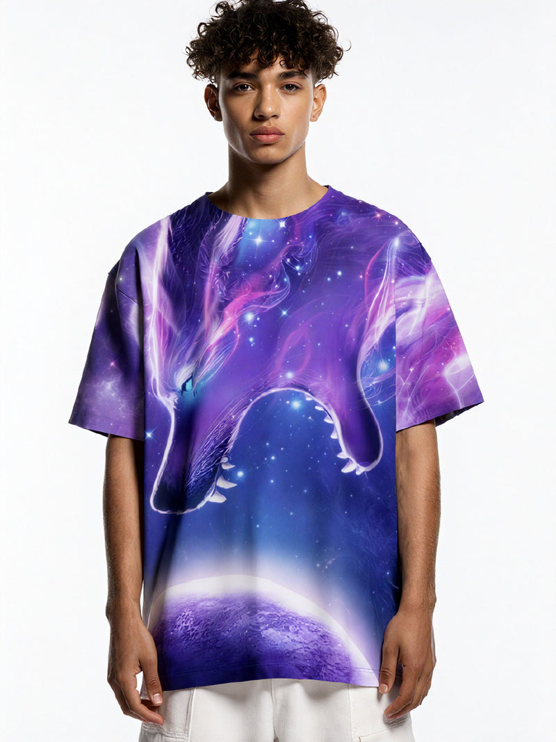 3D All Over Print Galaxy Dragon T-Shirt for Men Women, Cosmic Space Fantasy Style