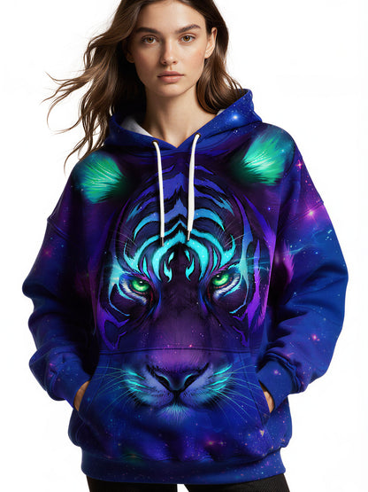 Men Women 3D All Over Print Galaxy Tiger Hoodie Sweatshirt Space Graphic Pullover