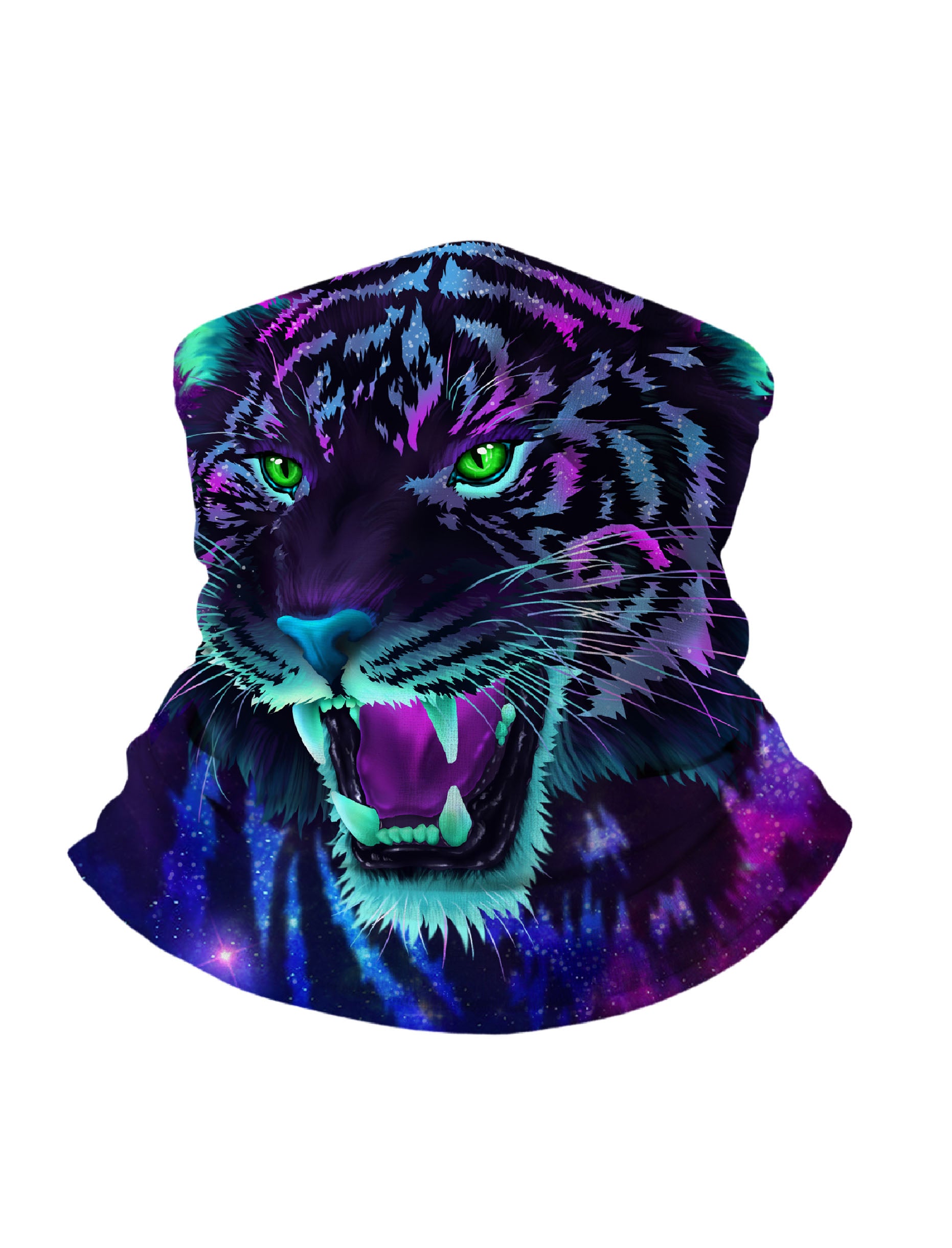 Neck Gaiter with 3D All Over Print Neon Cyber Tiger Galaxy Design, Streetwear Aesthetic Unisex Tube Face Mask, Soft Stretchy & UV Protection
