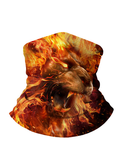 Unisex 3D Roaring Lion Flame Neck Gaiter – Streetwear Aesthetic, Breathable Windproof Fabric for Outdoor Activities