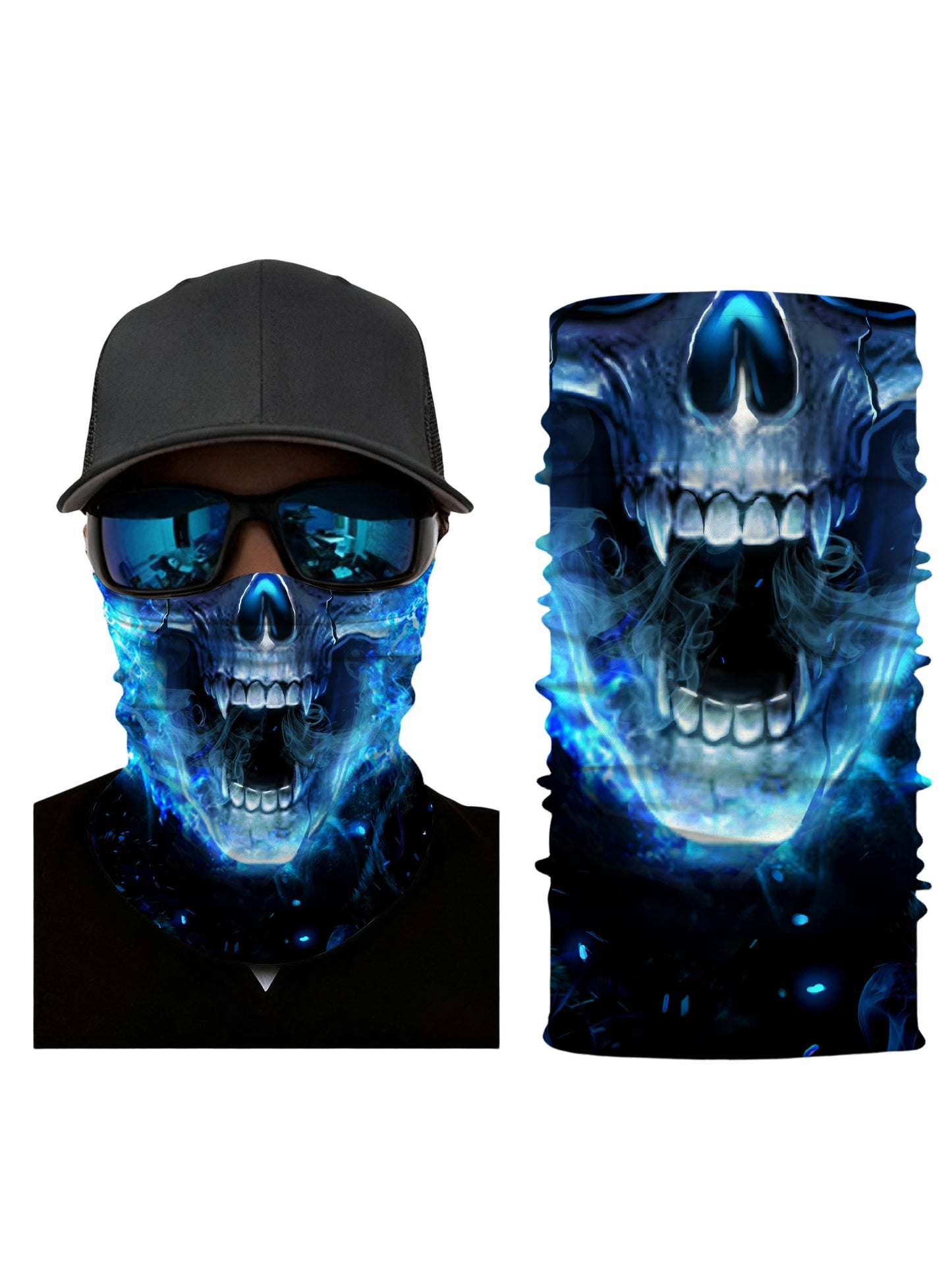 Blue Flaming Skull 3D All Over Print Neck Gaiter – Unisex Punk Streetwear Tube Mask