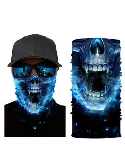 Blue Flaming Skull 3D All Over Print Neck Gaiter – Unisex Punk Streetwear Tube Mask