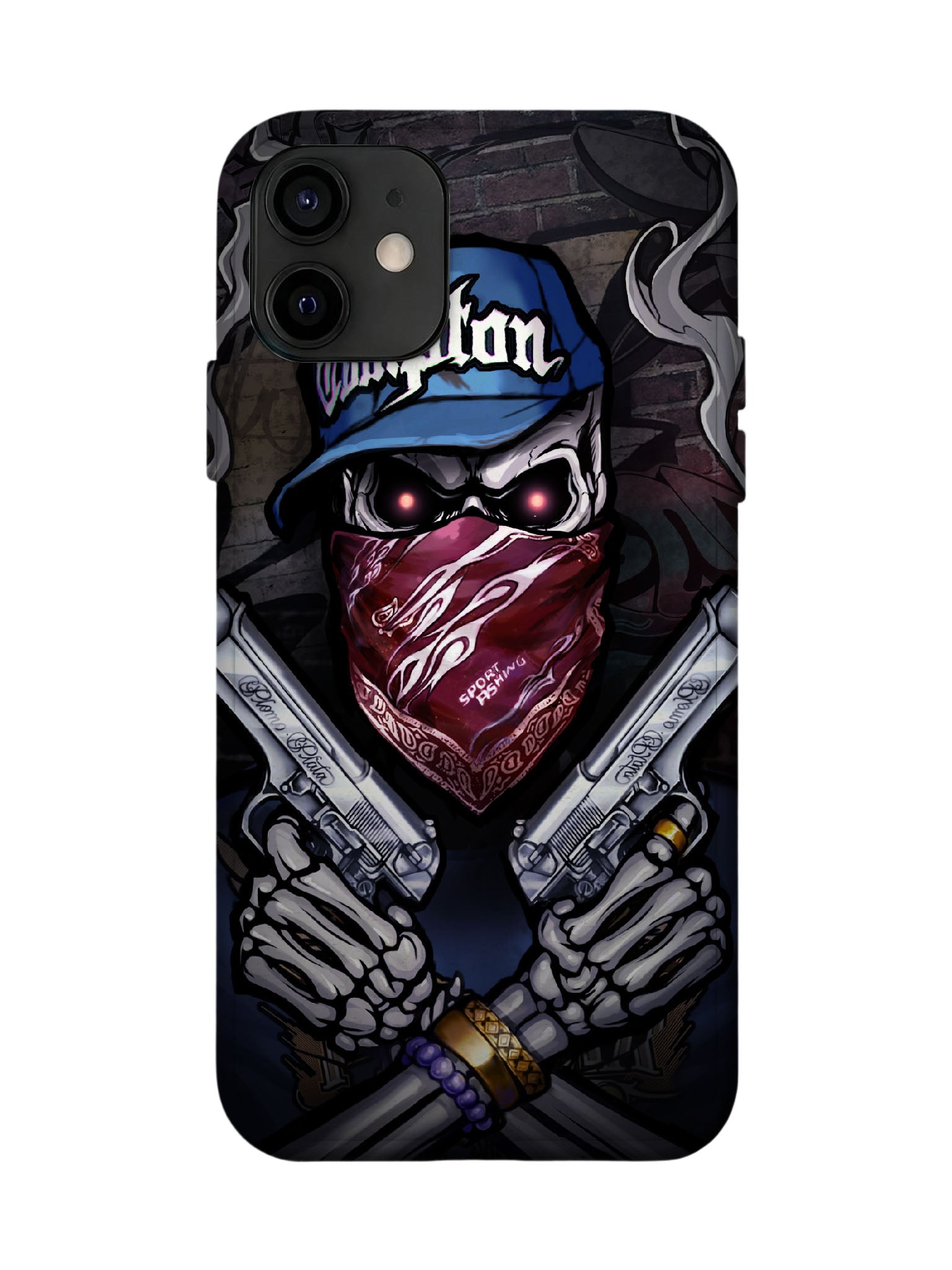 Skull with Bandana and Guns Edgy Hardcore Tough Phone Case