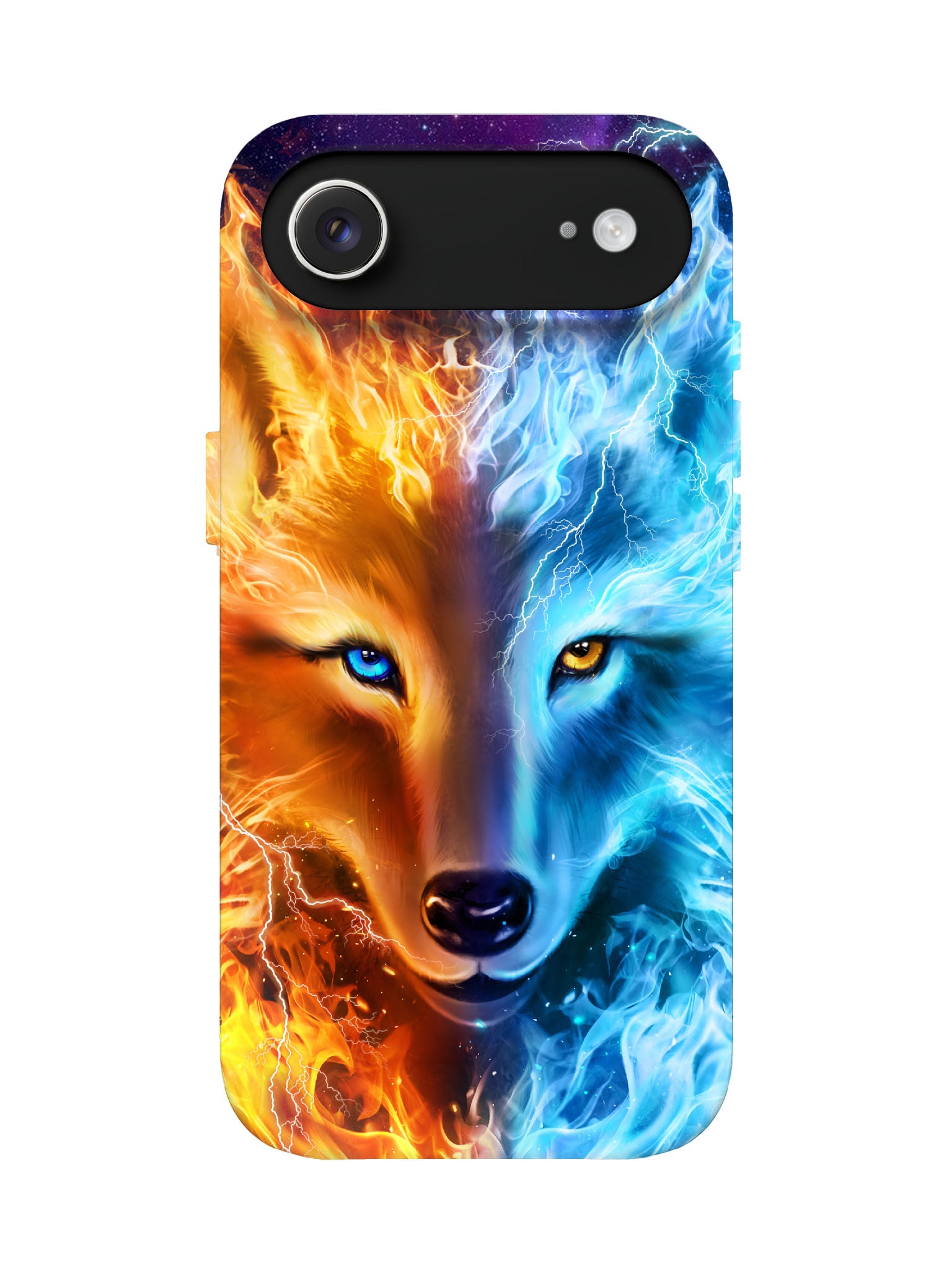 Flame and Lightning Wolf Face Edgy Cyberpunk Protective Phone Case