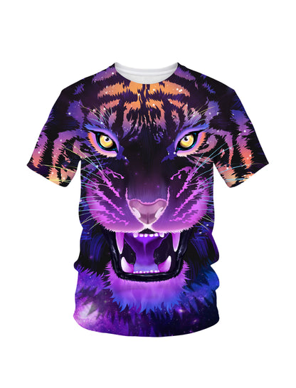 3D All Over Print Galaxy Tiger Face T-Shirt Men Women Cosmic Art Style