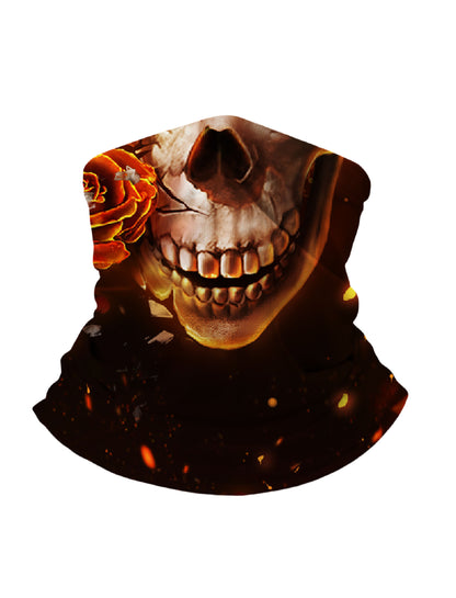 Tube Face Mask with 3D all over print graffiti skull and burning rose design, Streetwear style unisex neck gaiter, soft stretchy breathable fabric for outdoor use
