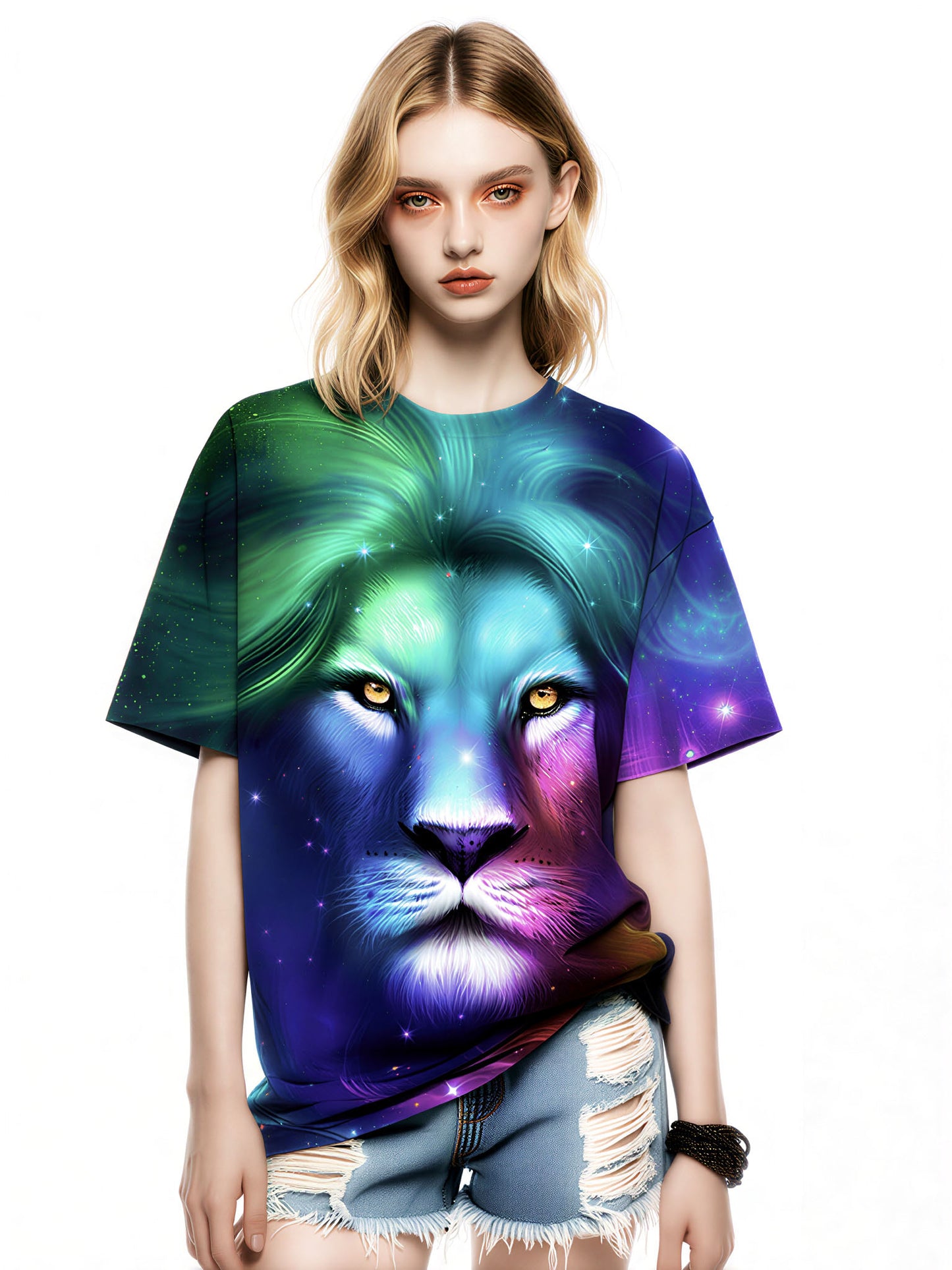 3D All Over Print Lion Galaxy T-Shirt for Men Women Psychedelic Space Style