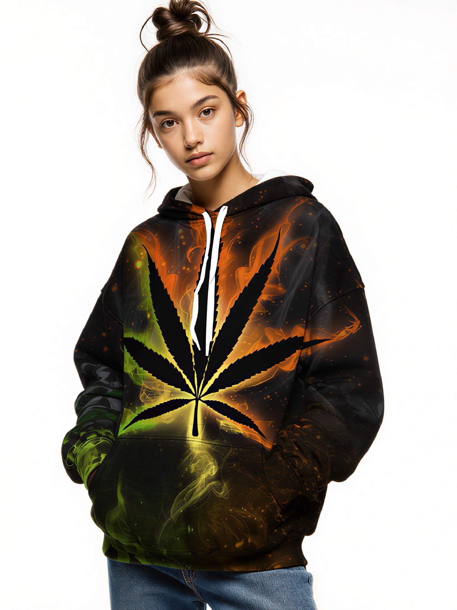 Bold Smoky Fire Cannabis 3D All-Over Print Hoodie for Men & Women