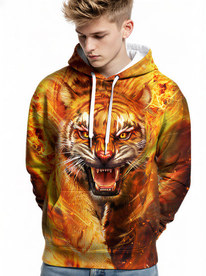3D All Over Print Fire Tiger Hoodie Sweatshirt Graphic Pullover For Men Women