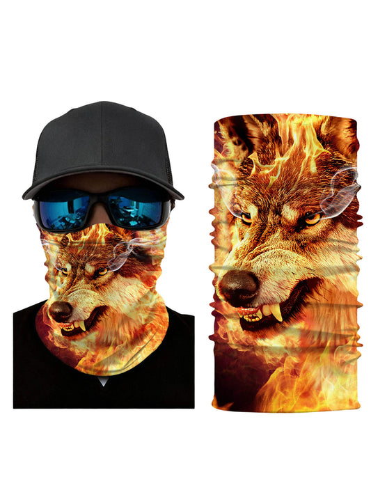 Fiery Wolf & Skull Graffiti 3D All-Over Print Tube Mask – Unisex Streetwear Face Cover, Breathable for Daily Wear