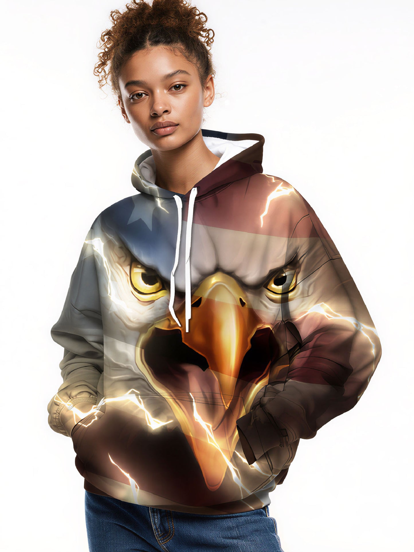 Unisex 3D All Over Print Hoodie Eagle Flag Lightning Streetwear Pullover Soft Comfortable