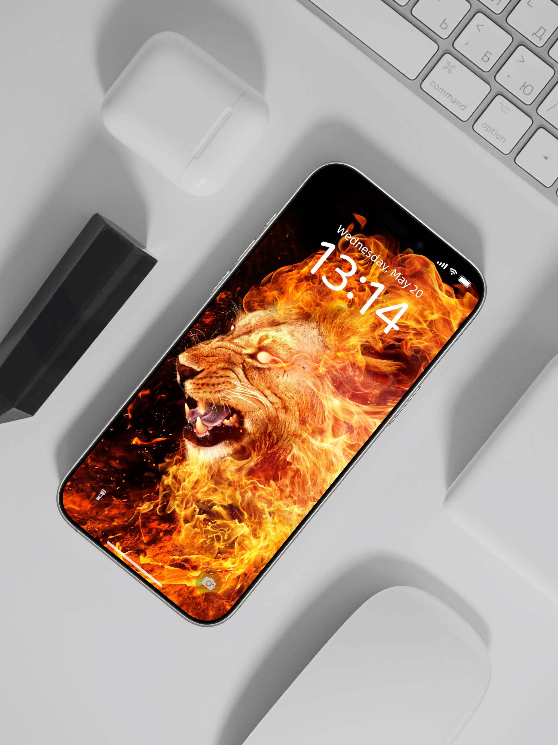 Flame Lion Snarl Phone Wallpaper