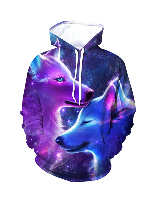 Unisex 3D All Over Print Hoodie Cosmic Wolf Galaxy Art Aesthetic Pullover Soft Comfortable