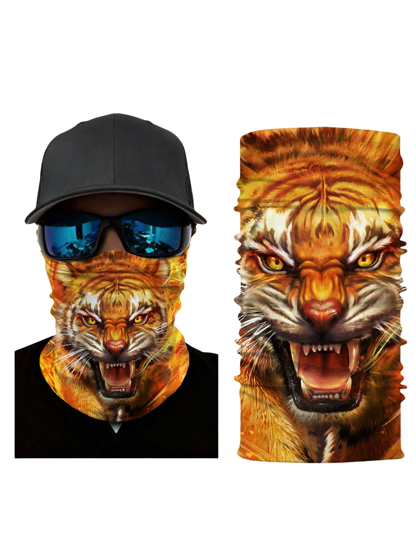 Unisex 3D Fiery Tiger Print Tube Mask – Streetwear Style, Breathable Fabric for Outdoor Sports & Daily Use