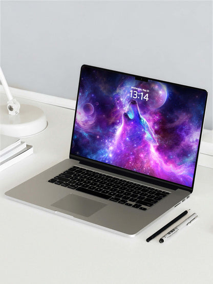 Howling Purple Nebula Wolf Digital Wallpaper