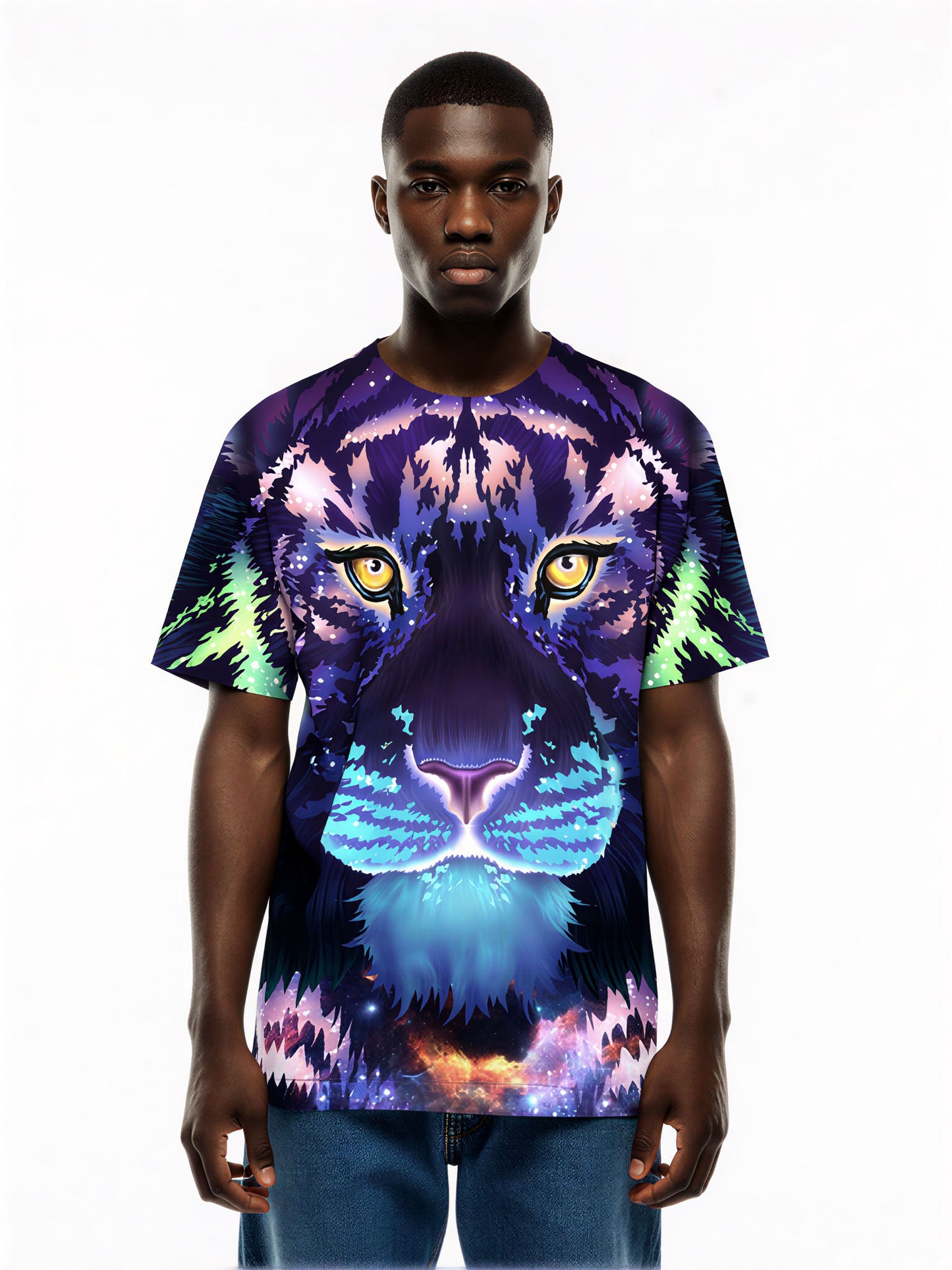 3D All Over Print Galaxy Tiger T-Shirt for Men Women, Cosmic Space Animal Graphic Pullover Sweatshirt