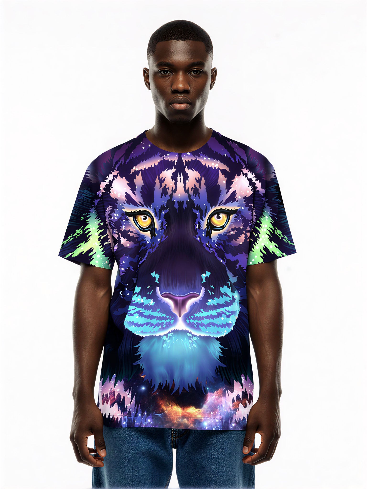 3D All Over Print Galaxy Tiger T-Shirt for Men Women, Cosmic Space Animal Graphic Pullover Sweatshirt