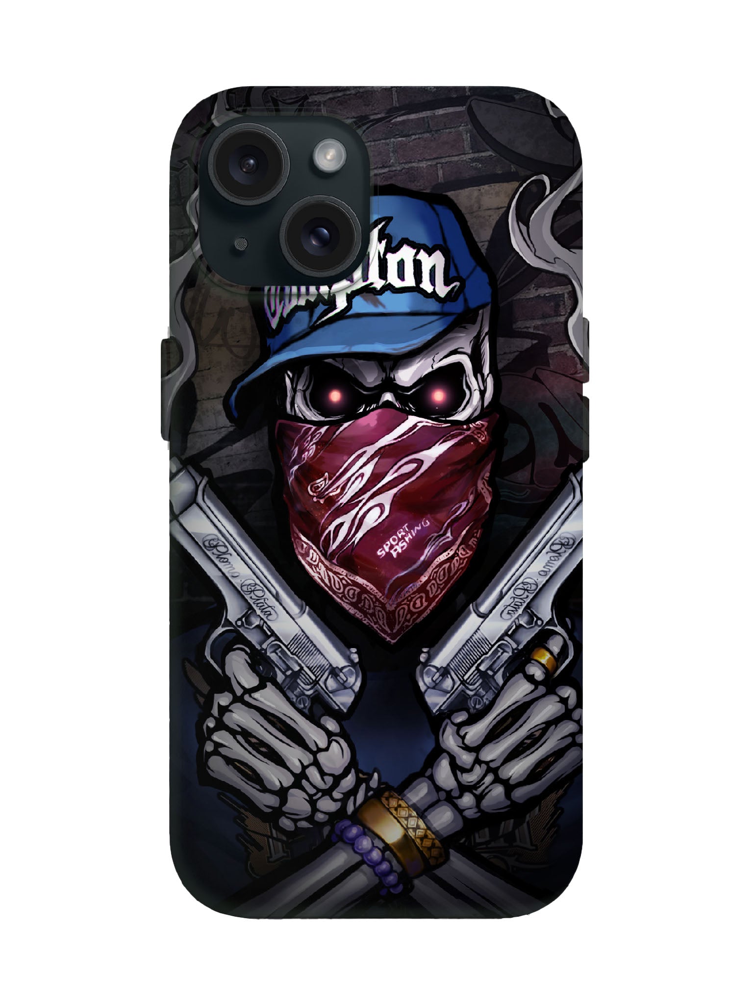 Skull with Bandana and Guns Edgy Hardcore Tough Phone Case