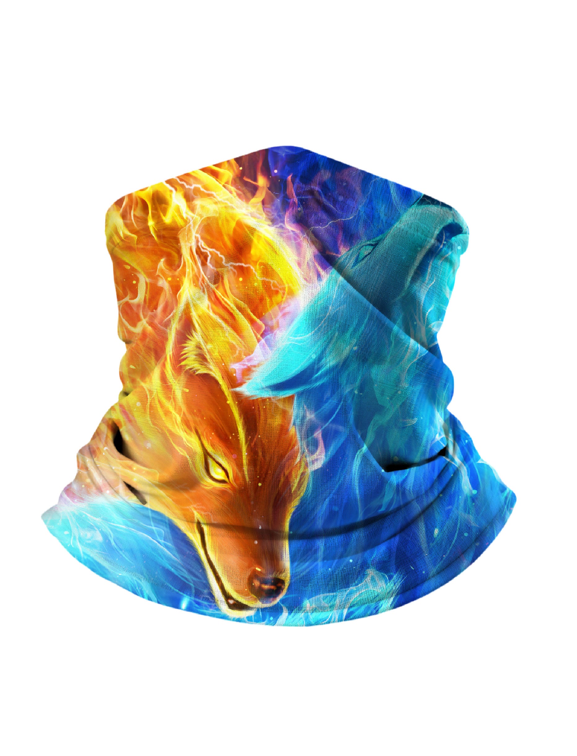 Unisex 3D Ice & Fire Wolf Neck Gaiter – Cosmic Lightning Aesthetic, Breathable for Outdoor Wear