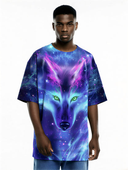 3D All Over Print Wolf Galaxy T-Shirt Cosmic Space Style for Men Women
