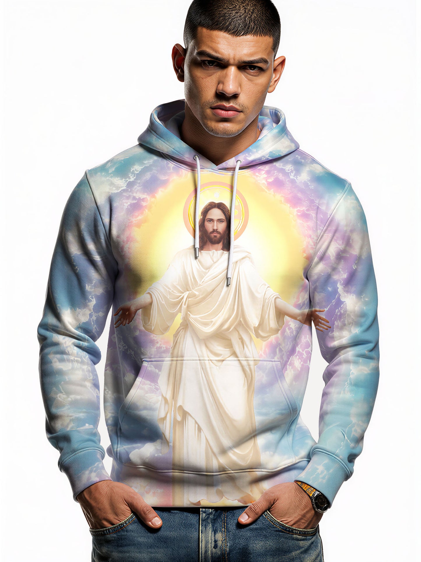 Jesus Christ 3D All Over Print Hoodie for Men Women Divine Sky Halo Design Unisex Streetwear