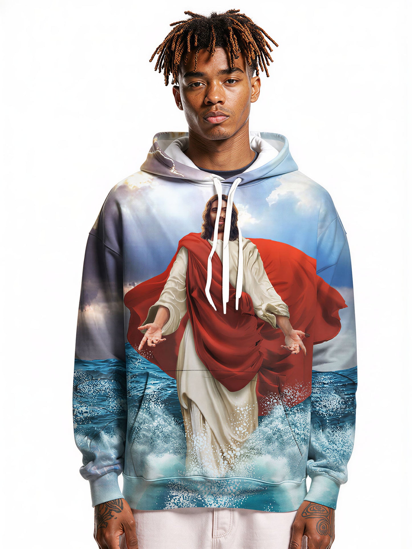 Jesus Walking on Water 3D All Over Print Hoodie for Men Women Religious Christian Art Sweatshirt