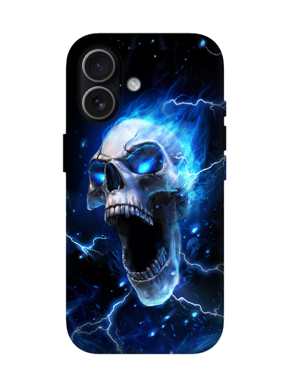 Edgy Cyberpunk Skull Flame Lightning Design Tough Phone Case