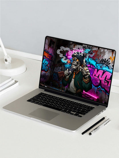 Neon Hip Hop Smoking Skull Digital Wallpaper