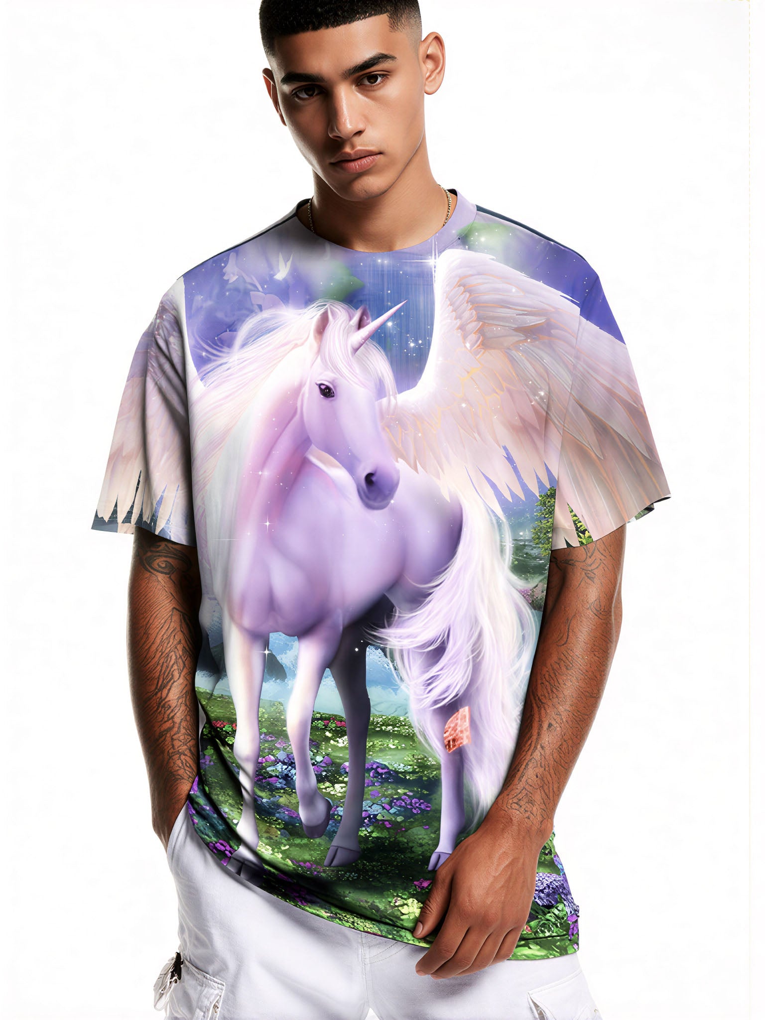 3D All Over Print Unicorn T-Shirt for Men Women Fantasy Winged Horse Graphic Pullover