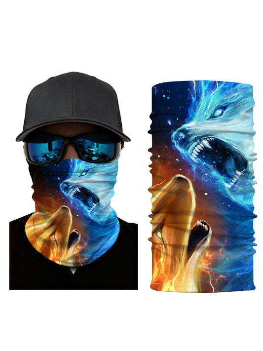 Dual Phoenix Wolves Cosmic Firestorm 3D Print Neck Gaiter – Unisex Streetwear Tube Mask