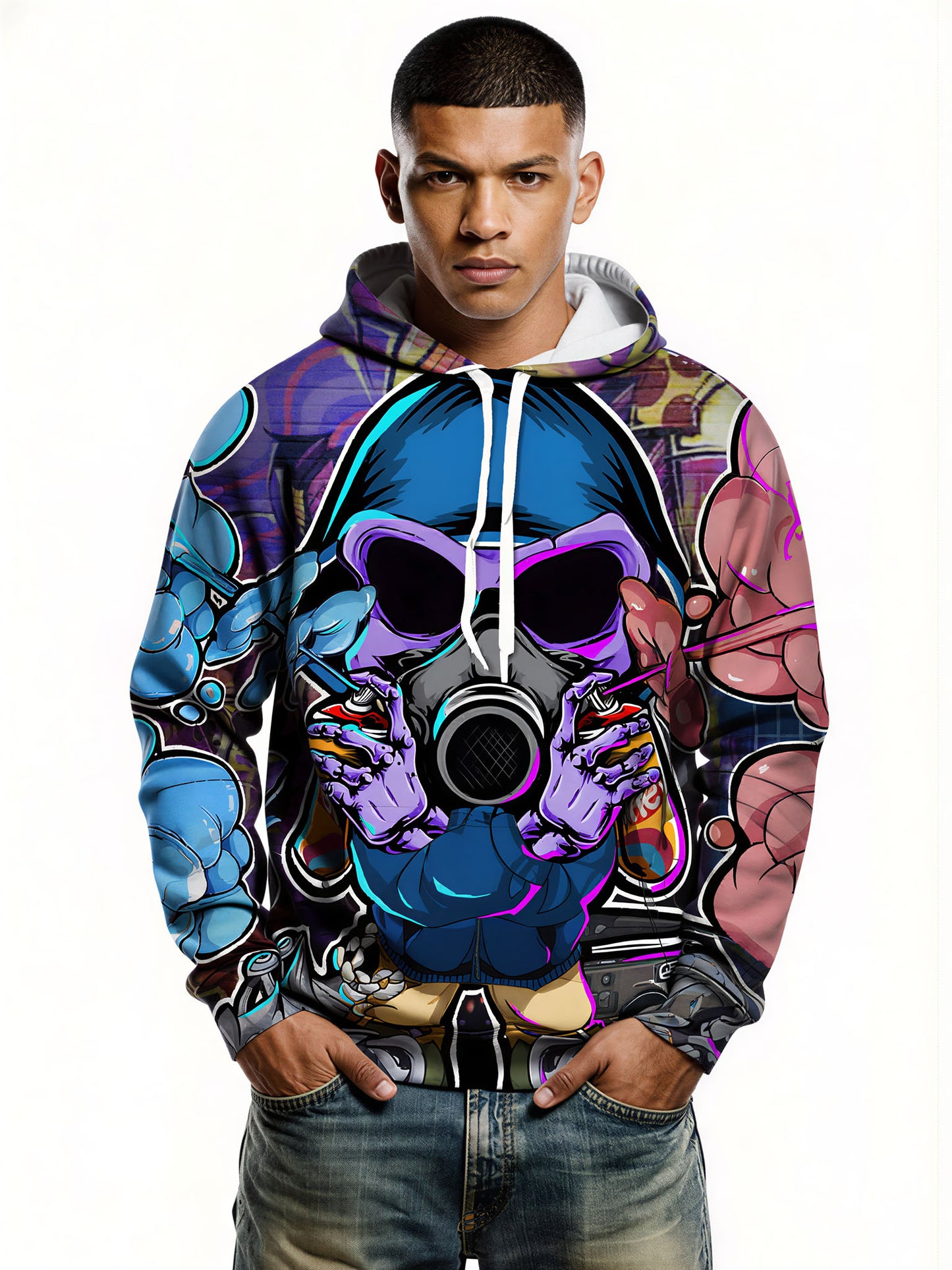 3D All Over Print Hoodie Men Women Graffiti Skull Gas Mask Streetwear Fashion Pullover