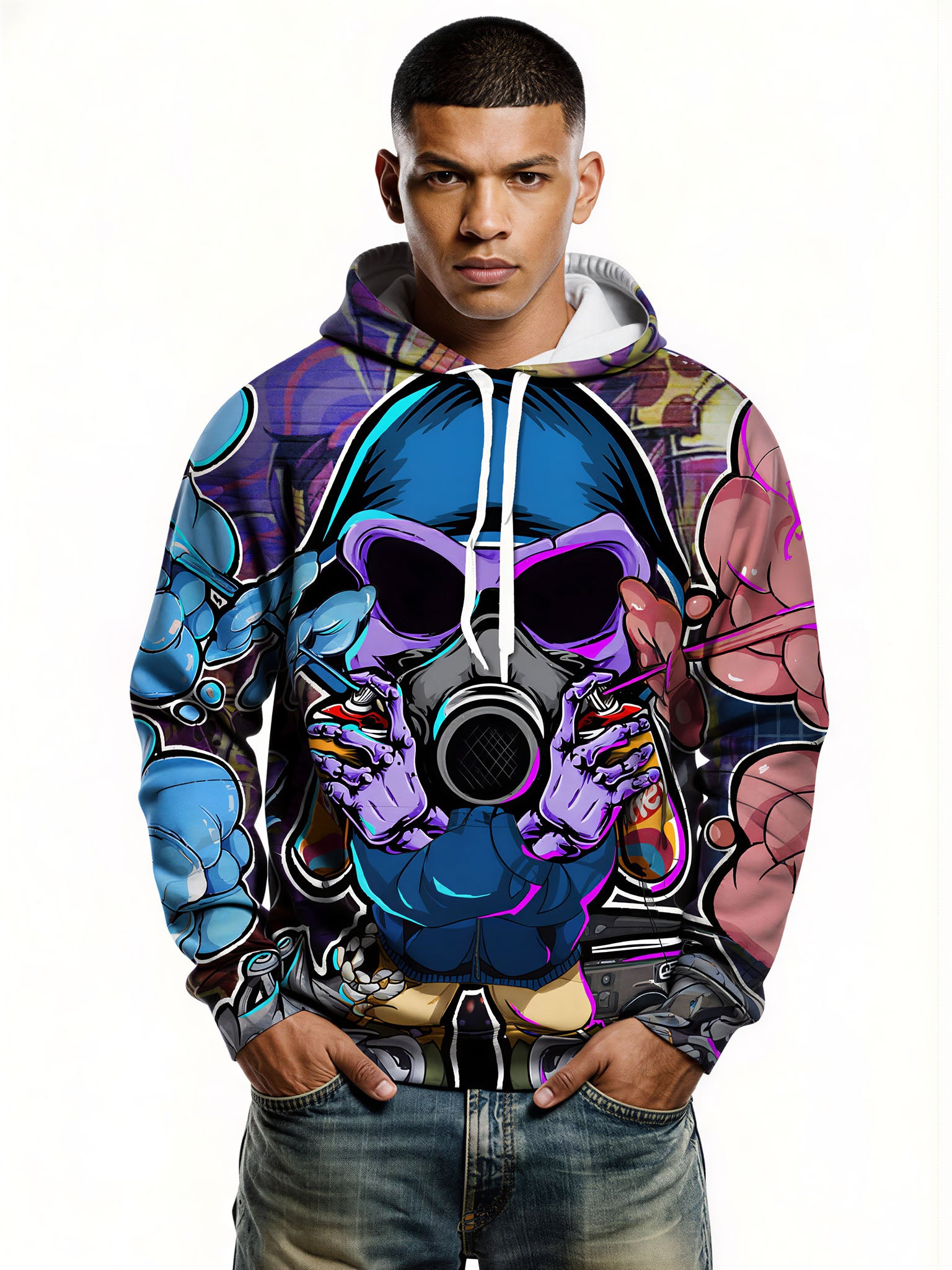 3D All Over Print Hoodie Men Women Graffiti Skull Gas Mask Streetwear Fashion Pullover