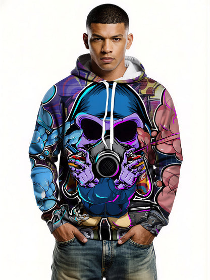3D All Over Print Hoodie Men Women Graffiti Skull Gas Mask Streetwear Fashion Pullover