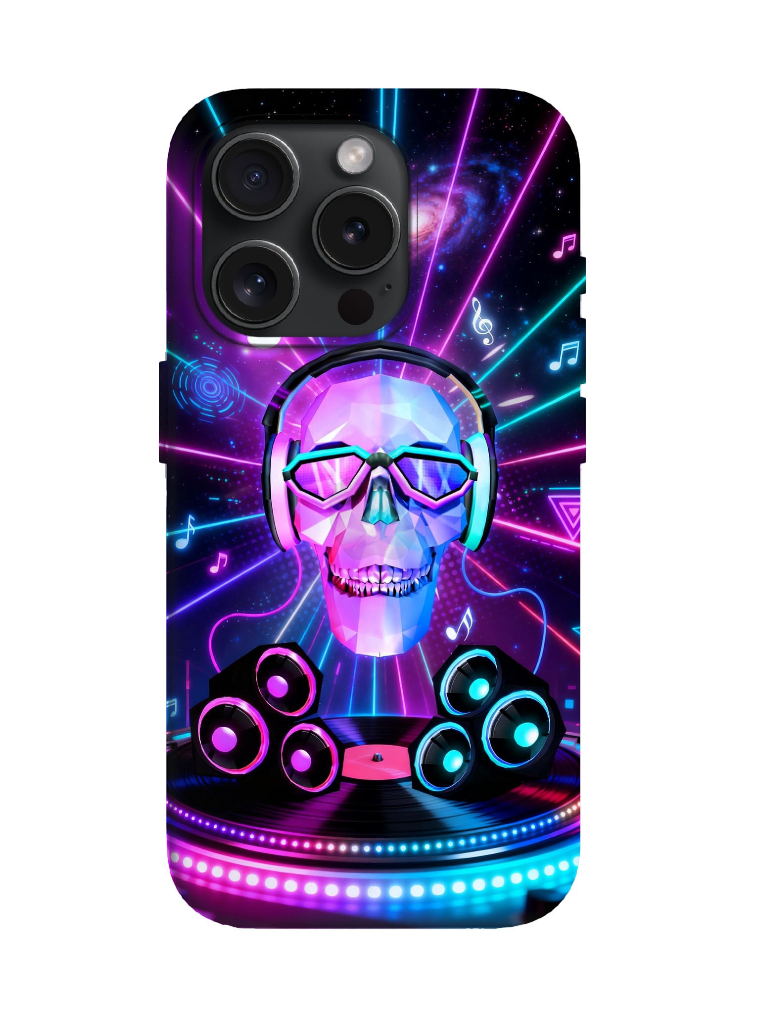 Neon Skull with Headphones Cyberpunk Statement Phone Case