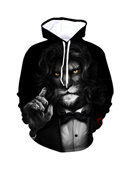 Men Women 3D All Over Print Lion Tuxedo Hoodie with Bowtie and Red Rose