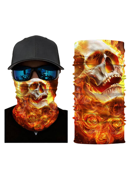 Unisex 3D Graffiti Skull & Flame Roses Neck Gaiter – Streetwear Style, Breathable Windproof Fabric for Outdoor Activities