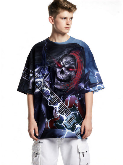 Men Women 3D All Over Print Skull Guitar Rock T-Shirt