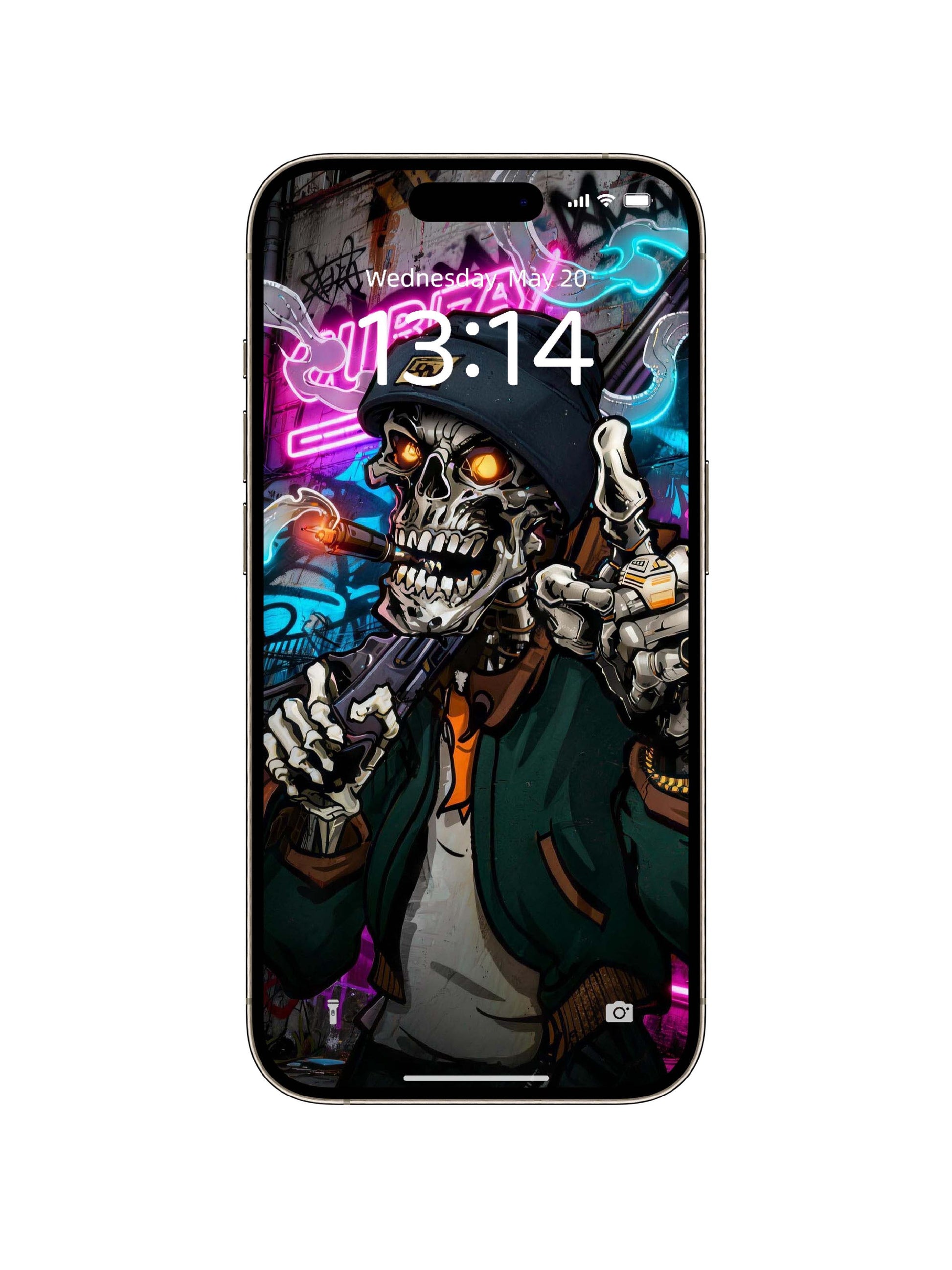 Neon Hip Hop Smoking Skull Digital Wallpaper