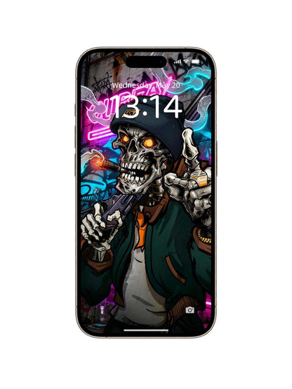 Neon Hip Hop Smoking Skull Digital Wallpaper