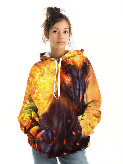 Unisex 3D All Over Print Hoodie Fire Horse Design Streetwear Cotton Blend Soft Comfortable