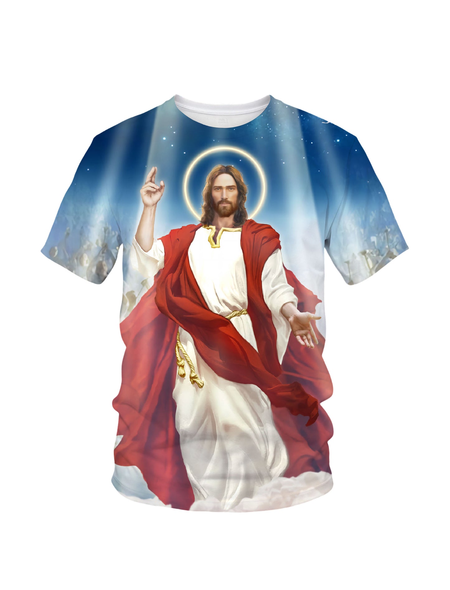 Jesus Christ 3D All Over Print T-Shirt for Men Women, Religious Halo Design Unisex Streetwear