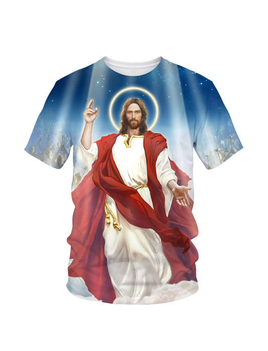 Jesus Christ 3D All Over Print T-Shirt for Men Women, Religious Halo Design Unisex Streetwear